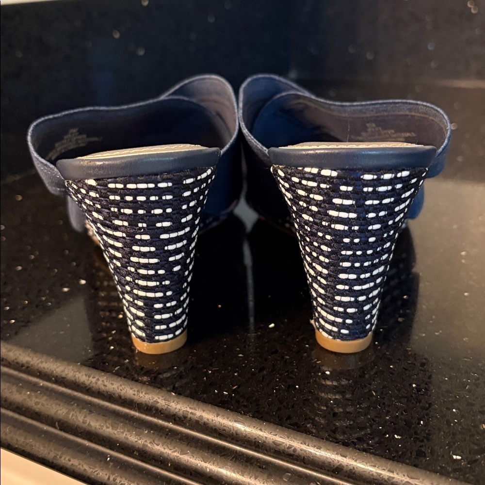 *Impo Denim Blue Stretch Wedges Sandals Mules Slides BOHO Beach Vacation - Picture 9 of 14